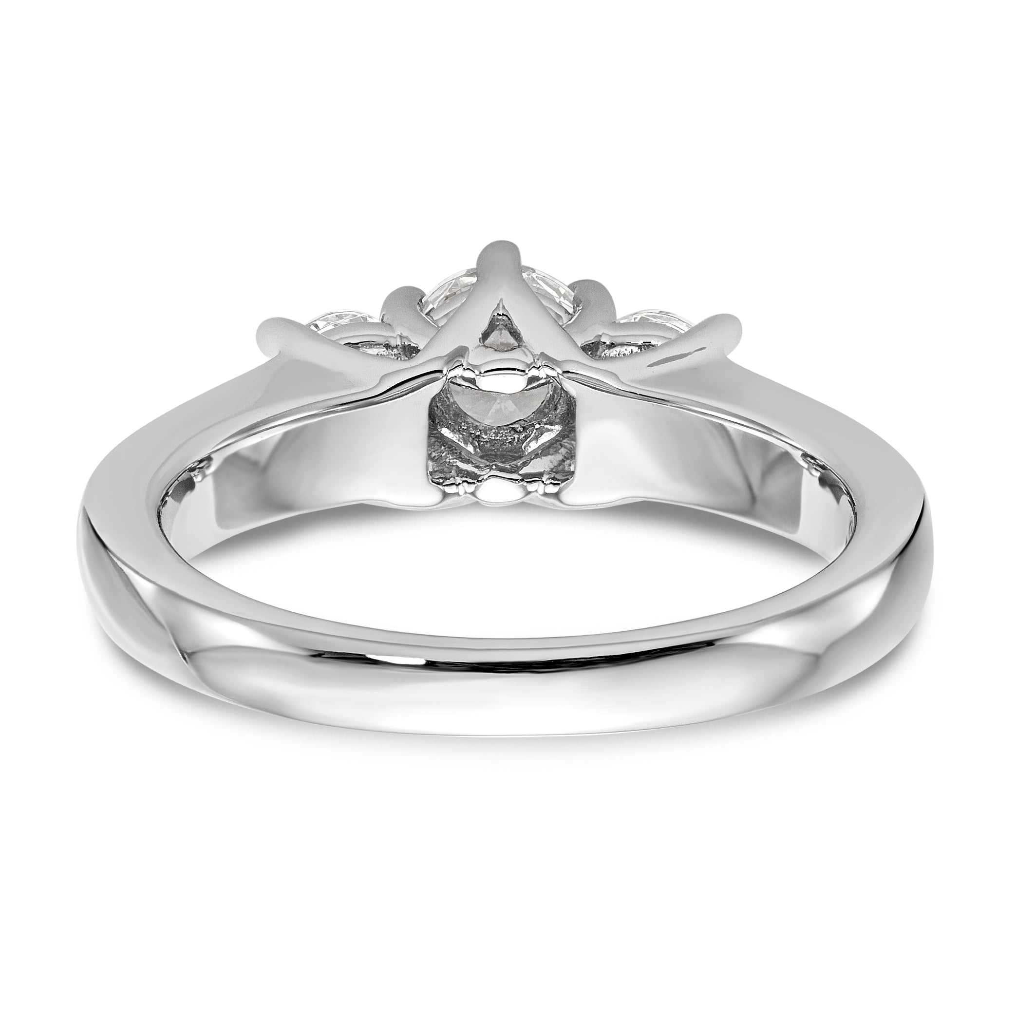 14K White Gold 3-Stone (Holds 1/2 carat (5.2mm) Round Center) Includes 2-4.0mm Round Side Diamonds Semi-Mount Engagement Ring