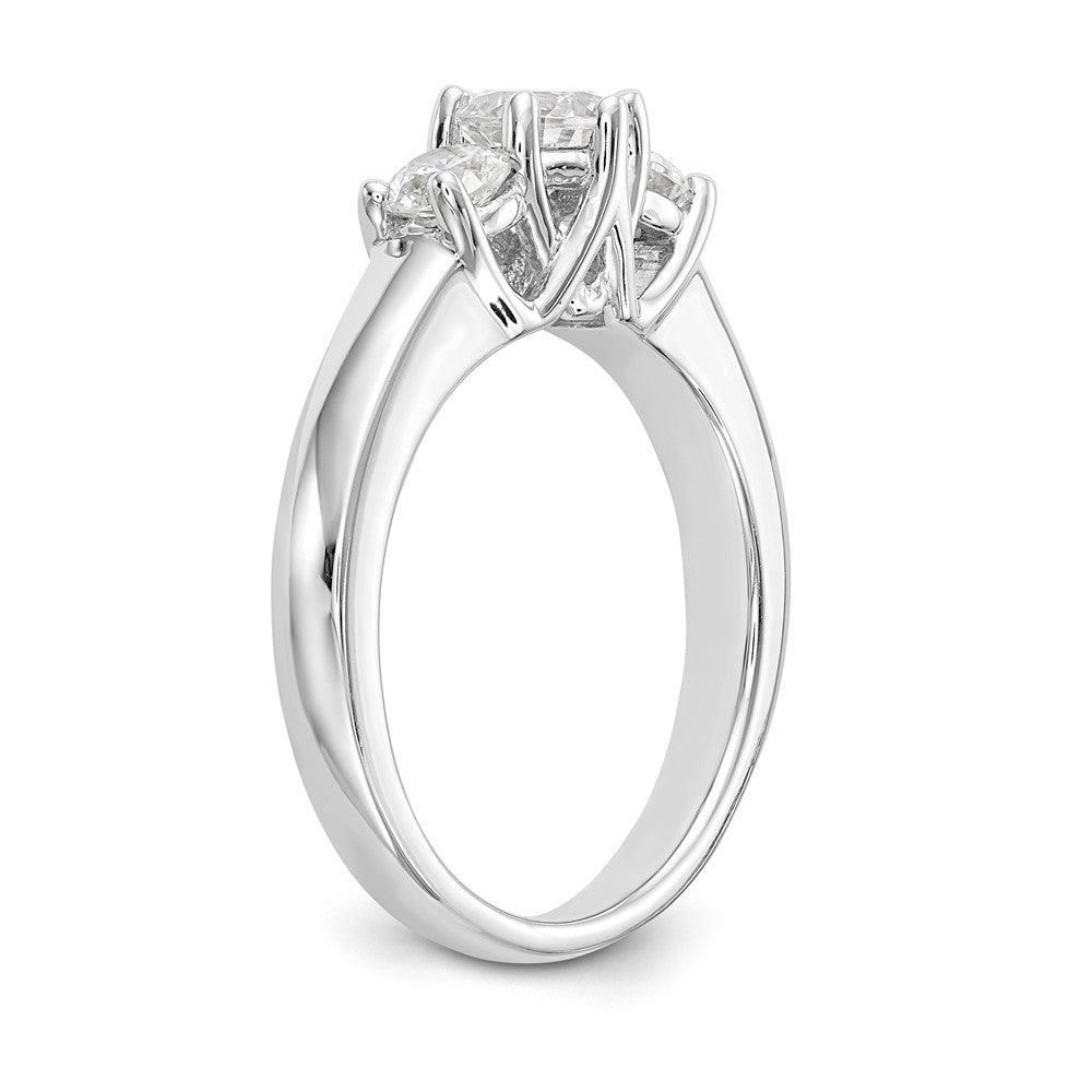 14K White Gold 3-Stone (Holds 1/2 carat (5.2mm) Round Center) Includes 2-4.0mm Round Side Diamonds Semi-Mount Engagement Ring