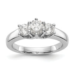 14K White Gold 3-Stone (Holds 1/2 carat (5.2mm) Round Center) Includes 2-4.0mm Round Side Diamonds Semi-Mount Engagement Ring