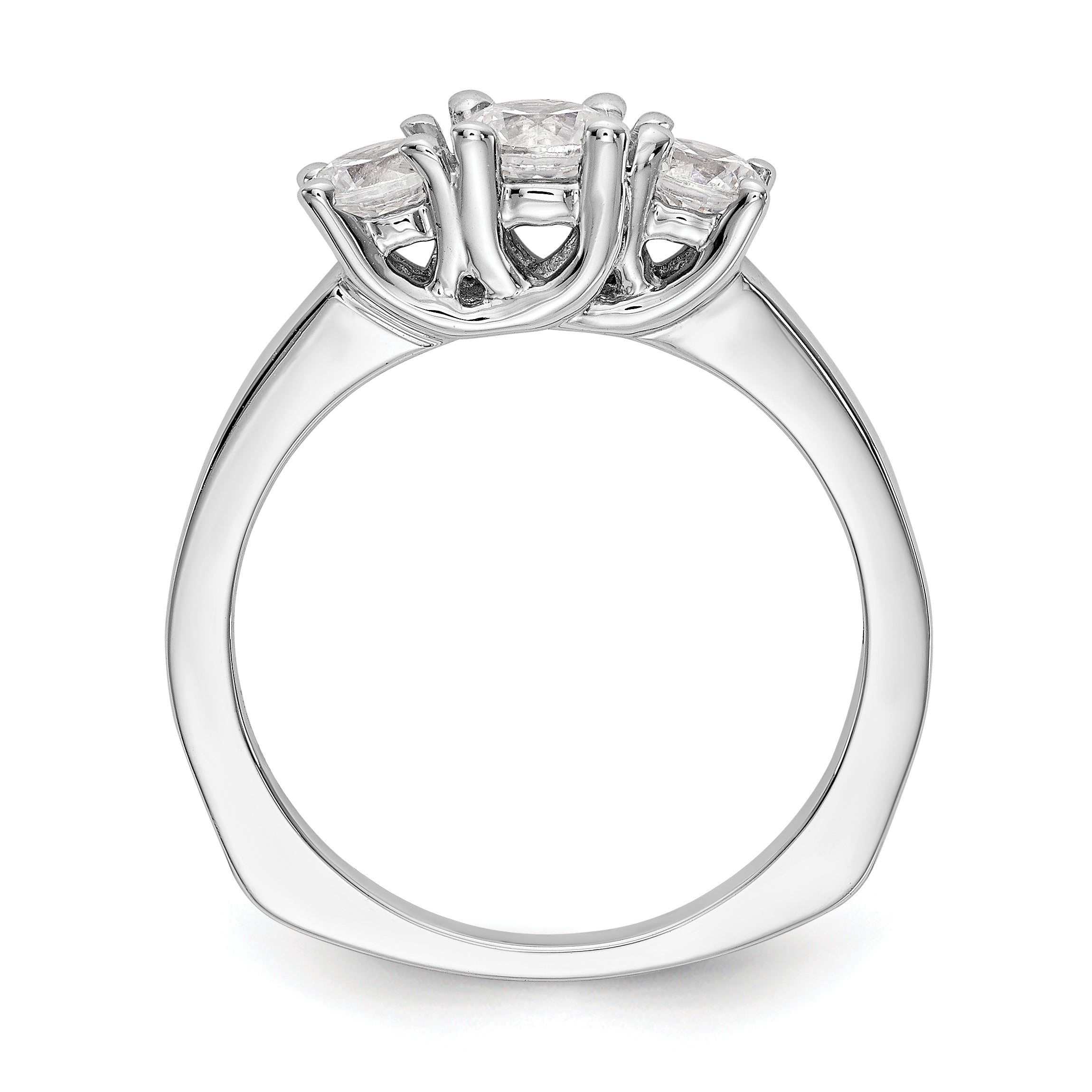 14K White Gold 3-Stone (Holds 1/2 carat (4.7mm) Round Center) Includes 2-4.00mm Round Side Diamonds Semi-Mount Engagement Ring