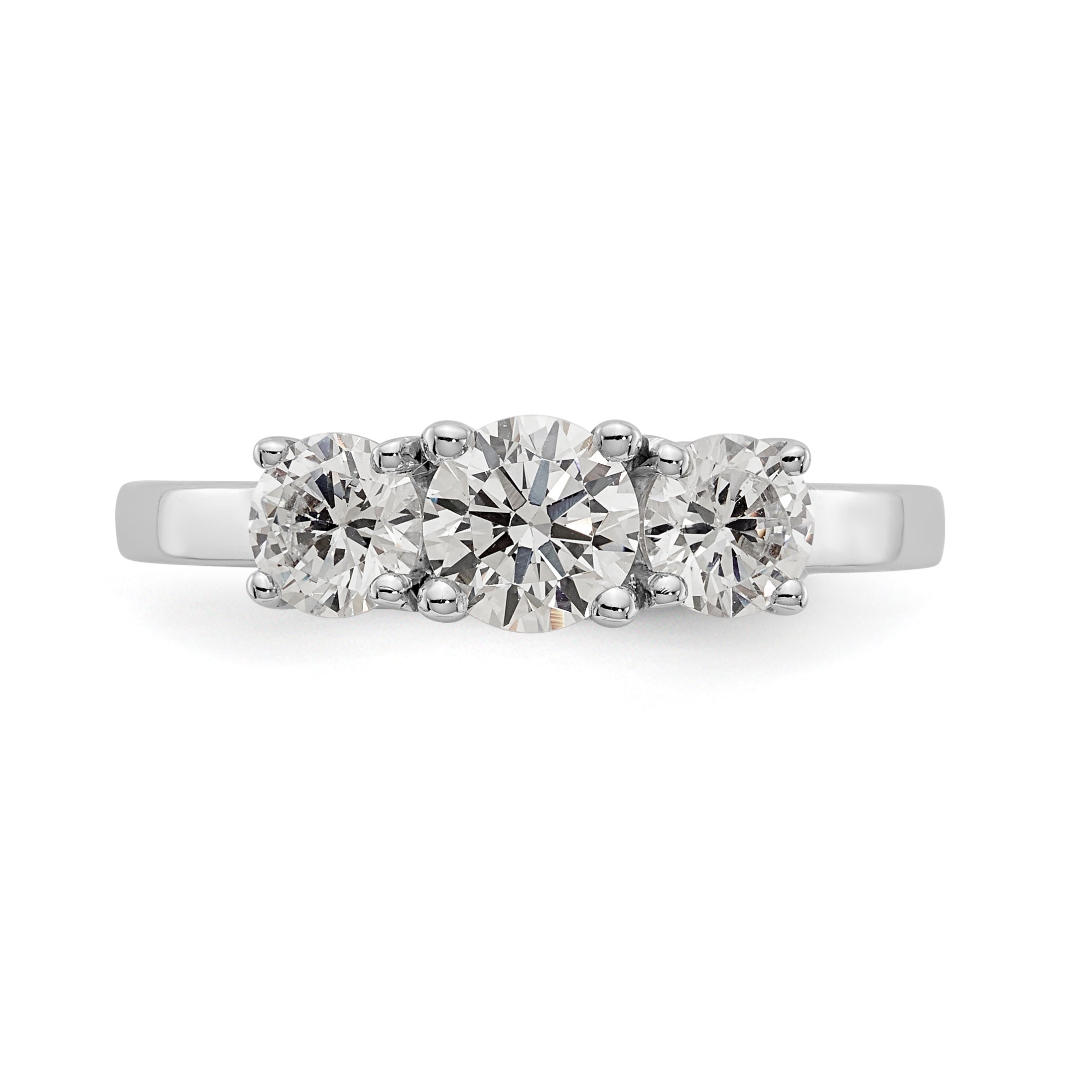 14K White Gold 3-Stone (Holds 1/2 carat (5.2mm) Round Center) Includes 2-4.5mm Round Side Diamonds Semi-Mount Engagement Ring