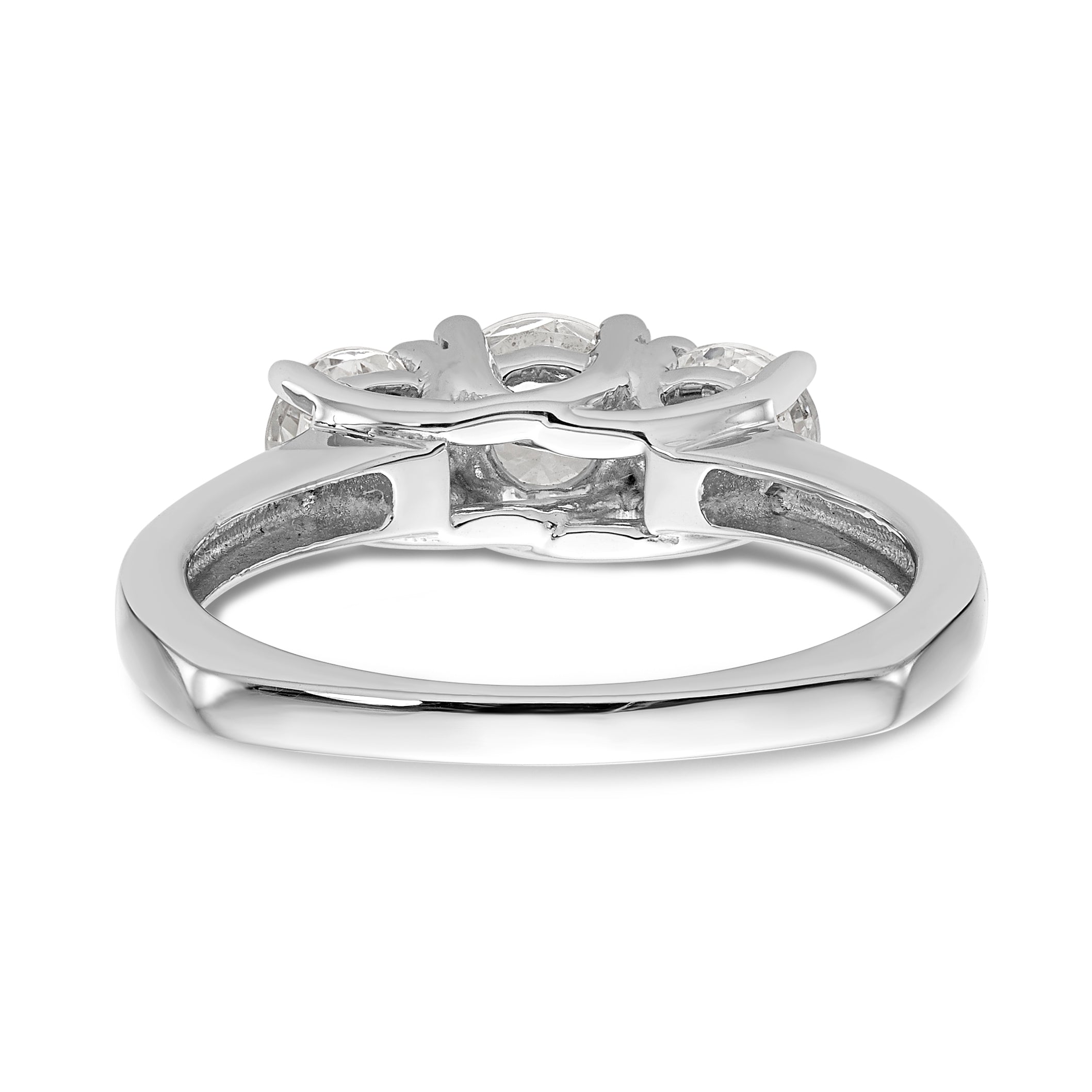 14K White Gold 3-Stone (Holds 1/2 carat (5.2mm) Round Center) Includes 2-4.5mm Round Side Diamonds Semi-Mount Engagement Ring