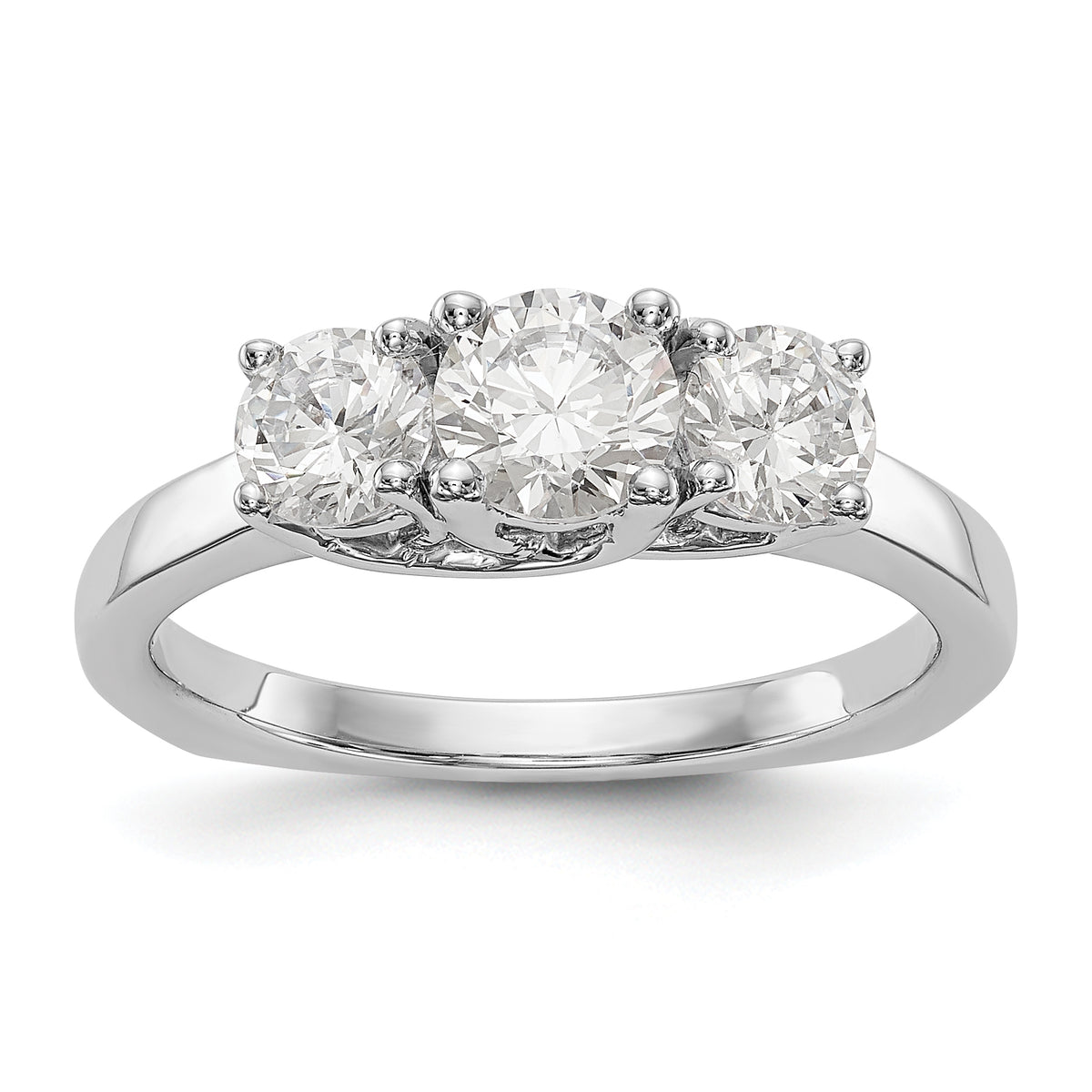 14K White Gold 3-Stone (Holds 1/2 carat (5.2mm) Round Center) Includes 2-4.5mm Round Side Diamonds Semi-Mount Engagement Ring