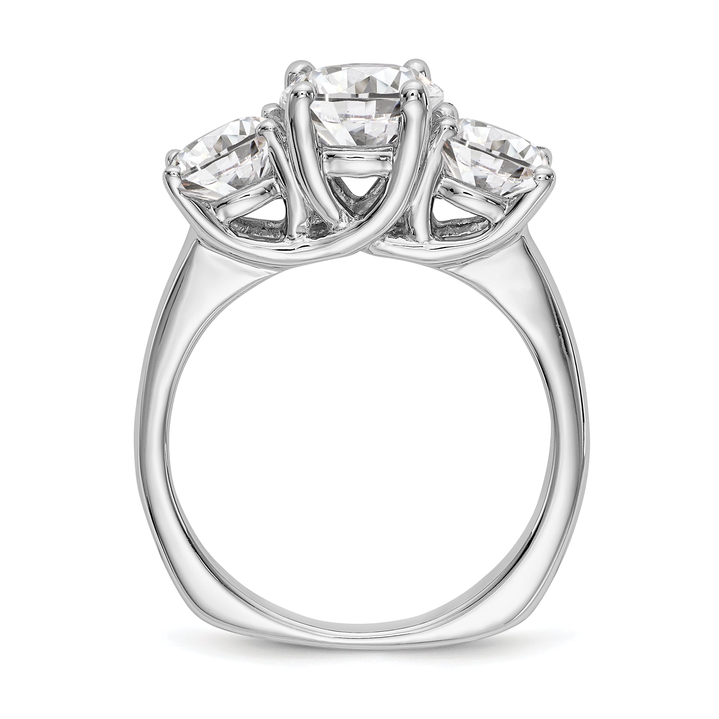 14K White Gold 3-Stone (Holds 1 carat (6.5mm) Round Center) Includes 2-5.00mm Round Side Diamonds Semi-Mount Engagement Ring