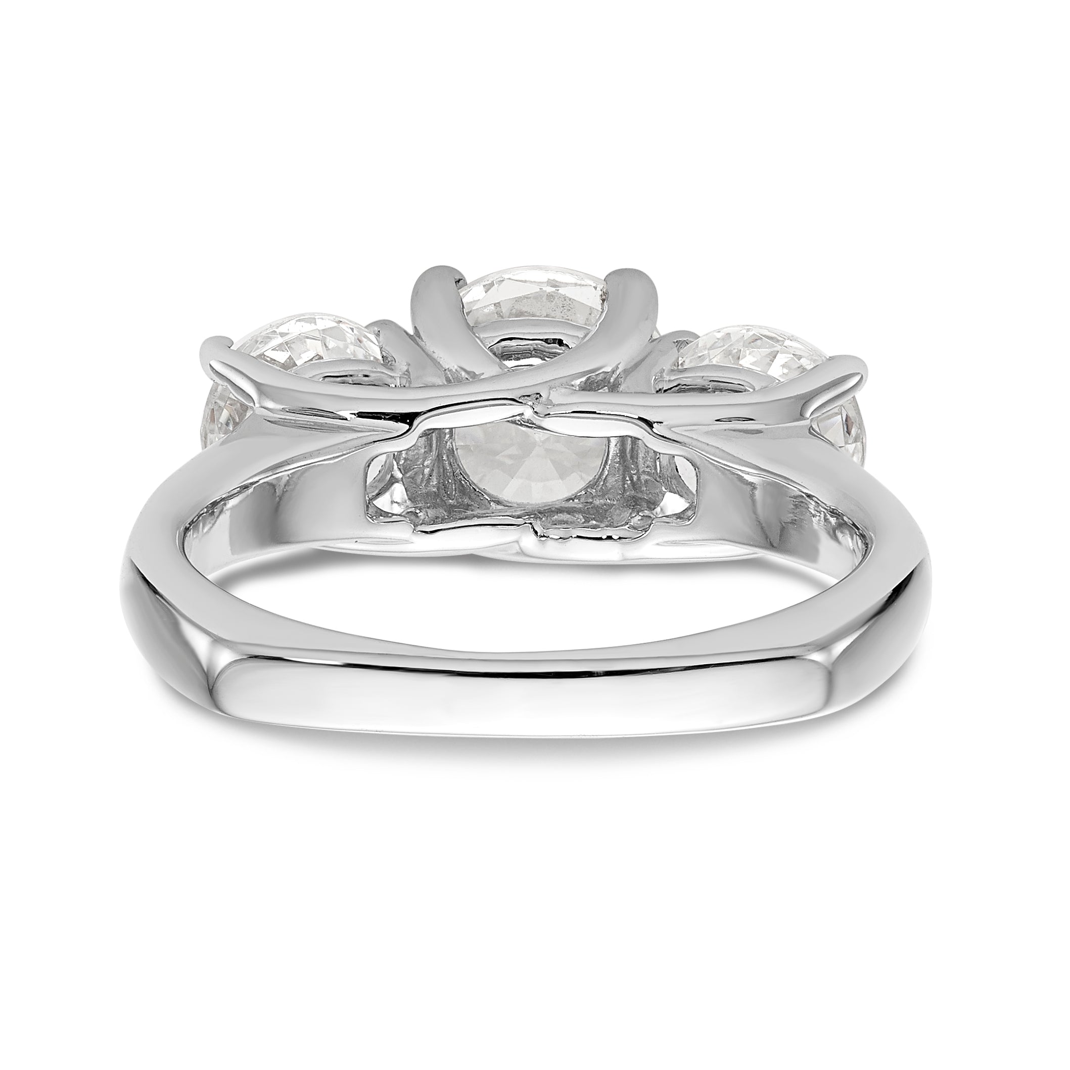 14K White Gold 3-Stone (Holds 1 carat (6.5mm) Round Center) Includes 2-5.00mm Round Side Diamonds Semi-Mount Engagement Ring