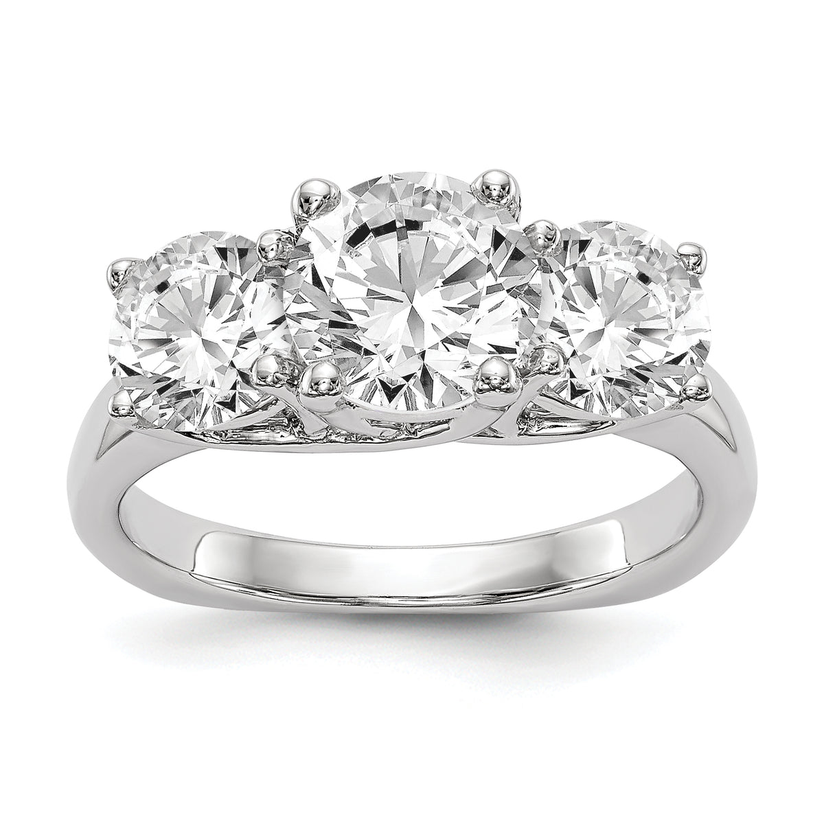 14K White Gold 3-Stone (Holds 1 carat (6.5mm) Round Center) Includes 2-5.00mm Round Side Diamonds Semi-Mount Engagement Ring