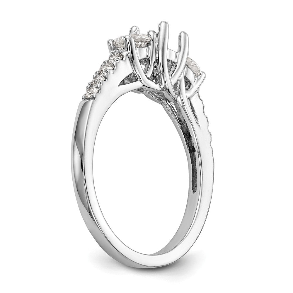 14K White Gold 3-Stone Plus (Holds 1/3 carat (4.5mm) Round Center and (2-3.2mm) Round Sides) Diamond Semi-Mount Engagement Ring