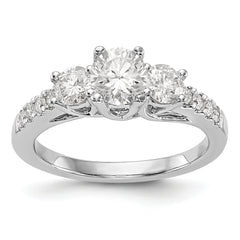 14K White Gold 3-Stone Plus (Holds 1/3 carat (4.5mm) Round Center and (2-3.2mm) Round Sides) Diamond Semi-Mount Engagement Ring