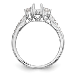 14K White Gold 3-Stone Plus (Holds 1/3 carat (4.5mm) Round Center) Diamond Semi-Mount Engagement Ring