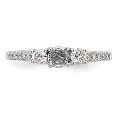 14K White Gold 3-Stone Plus (Holds 1/3 carat (4.5mm) Round Center) Diamond Semi-Mount Engagement Ring