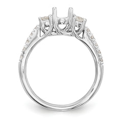 14K White Gold 3-Stone Plus (Holds 1/2 carat (5.2mm) Round Center) Diamond Semi-Mount Engagement Ring