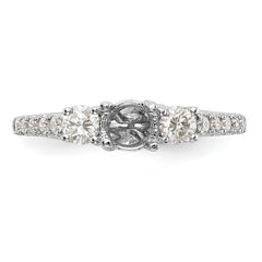 14K White Gold 3-Stone Plus (Holds 1/2 carat (5.2mm) Round Center) Diamond Semi-Mount Engagement Ring