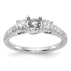 14K White Gold 3-Stone Plus (Holds 1/2 carat (5.2mm) Round Center) Diamond Semi-Mount Engagement Ring