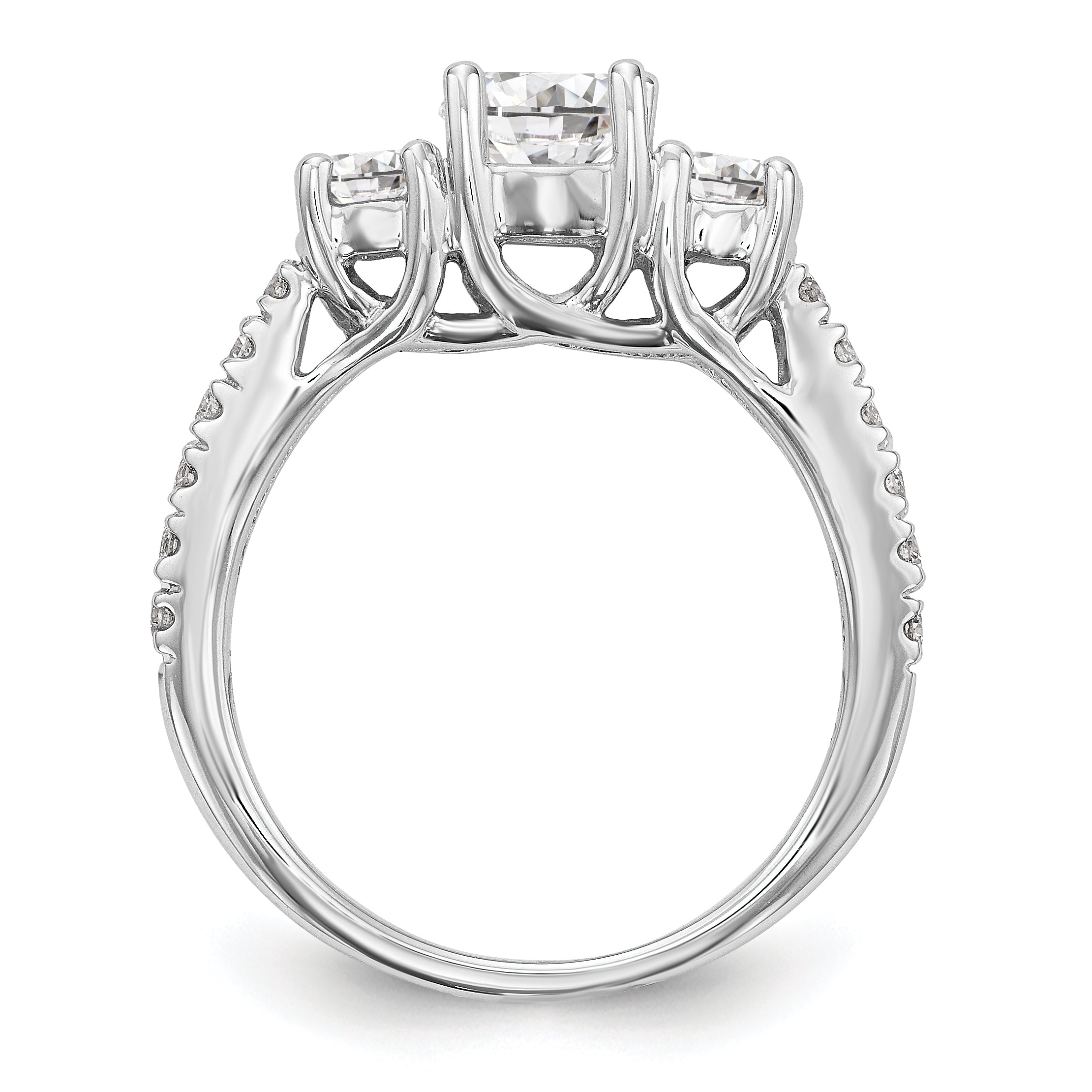 14K White Gold 3-Stone Plus (Holds 3/4 carat (5.8mm) Round Center) Diamond Semi-Mount Engagement Ring