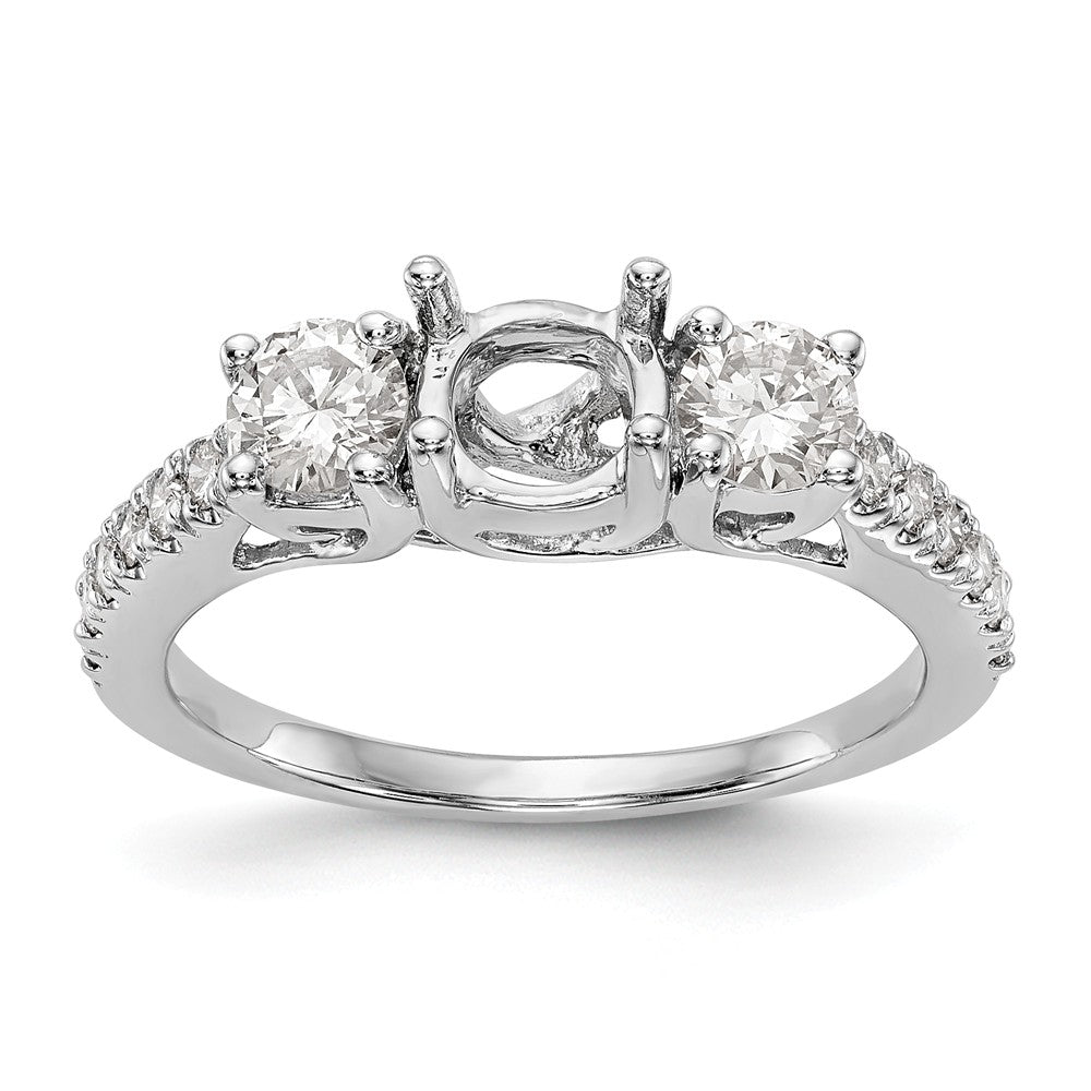 14K White Gold 3-Stone Diamond Semi-Mount Engagement Ring