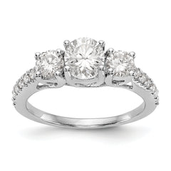 14K White Gold 3-Stone Plus (Holds 3/4 carat (5.8mm) Round Center) Diamond Semi-Mount Engagement Ring