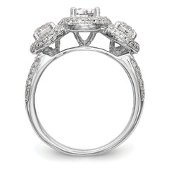 14K White Gold 3-Stone Plus (Holds 5/8 carat (5.5mm) Round Center and (2-4.5mm) Round Sides) Diamond Halo Semi-Mount Engagement Ring