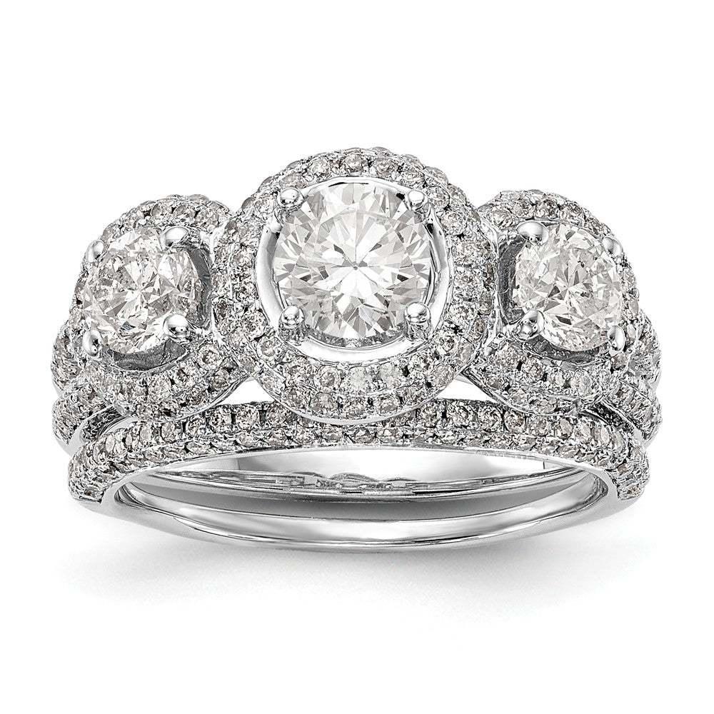 14K White Gold 3-Stone Diamond Semi-Mount Engagement Ring