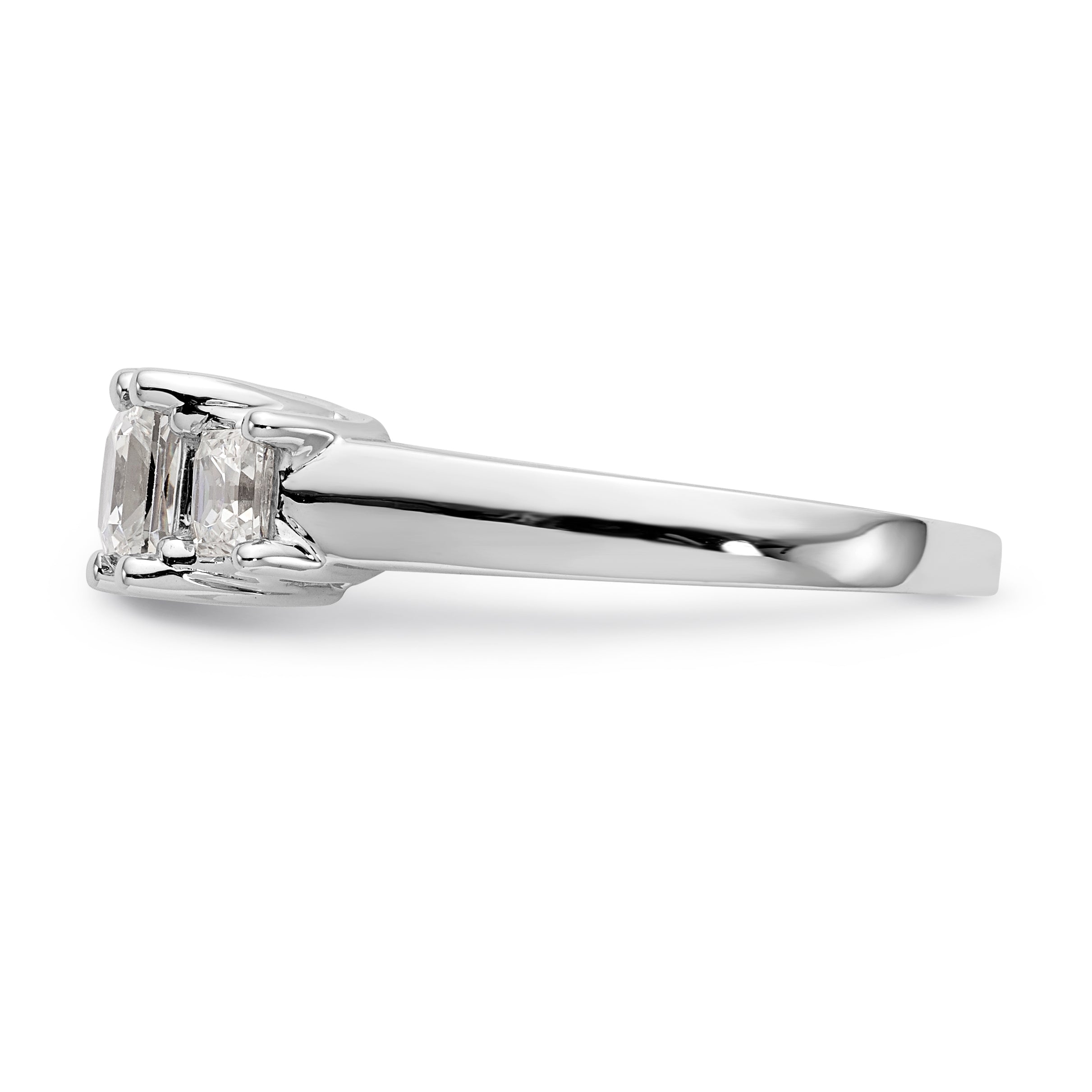 14K White Gold 3-Stone (Holds 3/4 carat (5.8mm) Princess Center) Diamond Semi-Mount Engagement Ring