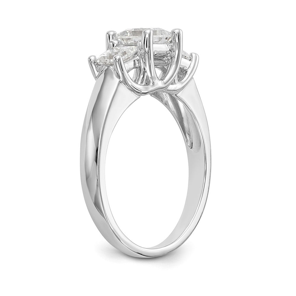 14K White Gold 3-Stone (Holds 3/4 carat (5.8mm) Princess Center) Diamond Semi-Mount Engagement Ring