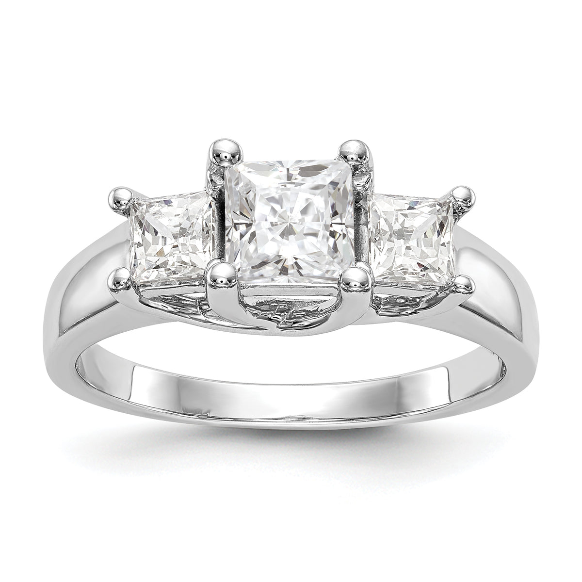 14K White Gold 3-Stone (Holds 3/4 carat (5.8mm) Princess Center) Diamond Semi-Mount Engagement Ring