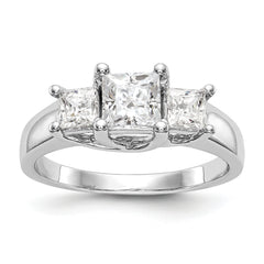 14K White Gold 3-Stone (Holds 3/4 carat (5.8mm) Princess Center) Diamond Semi-Mount Engagement Ring