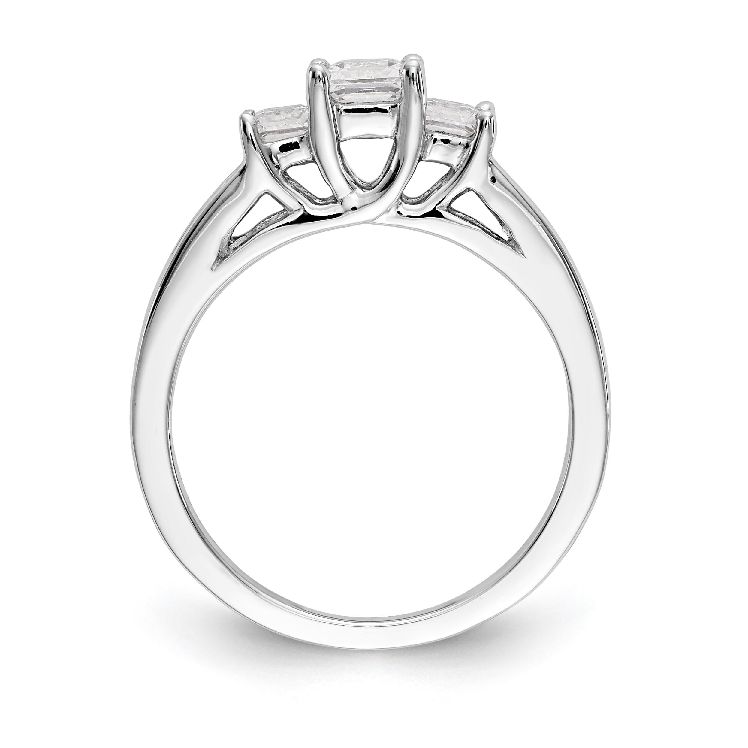 14K White Gold 3-Stone Plus (Holds 1/3 carat (3.7mm) Princess Center and (2-3.2mm) Princess Sides) Diamond Semi-Mount Engagement Ring