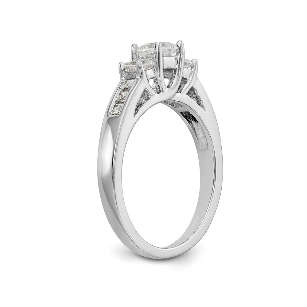 14K White Gold 3-Stone Plus (Holds 1/3 carat (3.7mm) Princess Center and (2-3.2mm) Princess Sides) Diamond Semi-Mount Engagement Ring