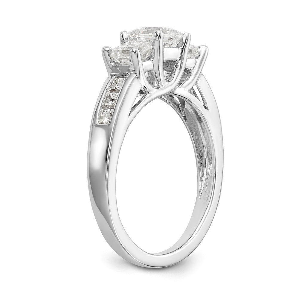 14K White Gold 3-Stone Plus (Holds 3/4 carat (4.9mm) Princess Center and (2-4.0mm) Princess Sides) Diamond Semi-Mount Engagement Ring