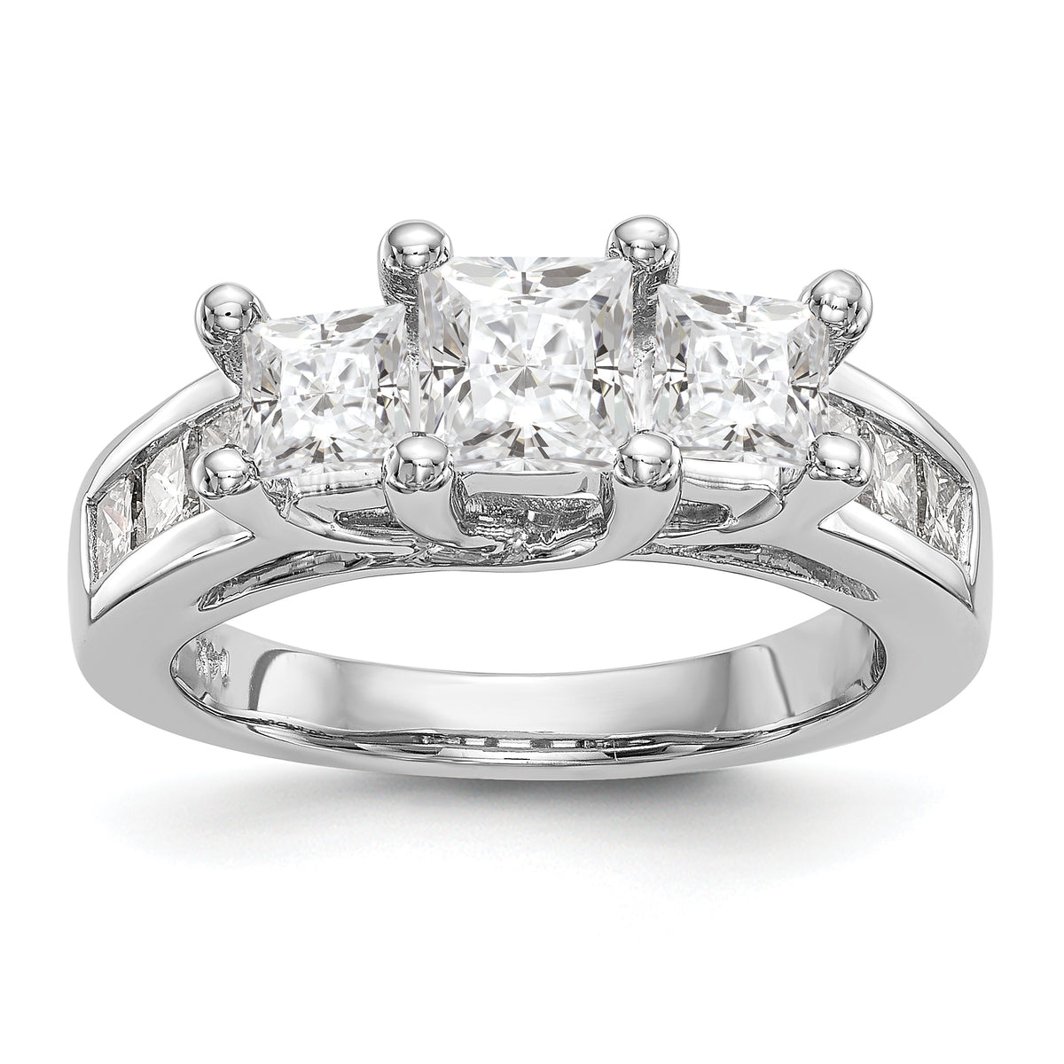 14K White Gold 3-Stone Plus (Holds 1 carat (5.5mm) Princess Center and (2-4.5mm) Princess Sides) Diamond Semi-Mount Engagement Ring