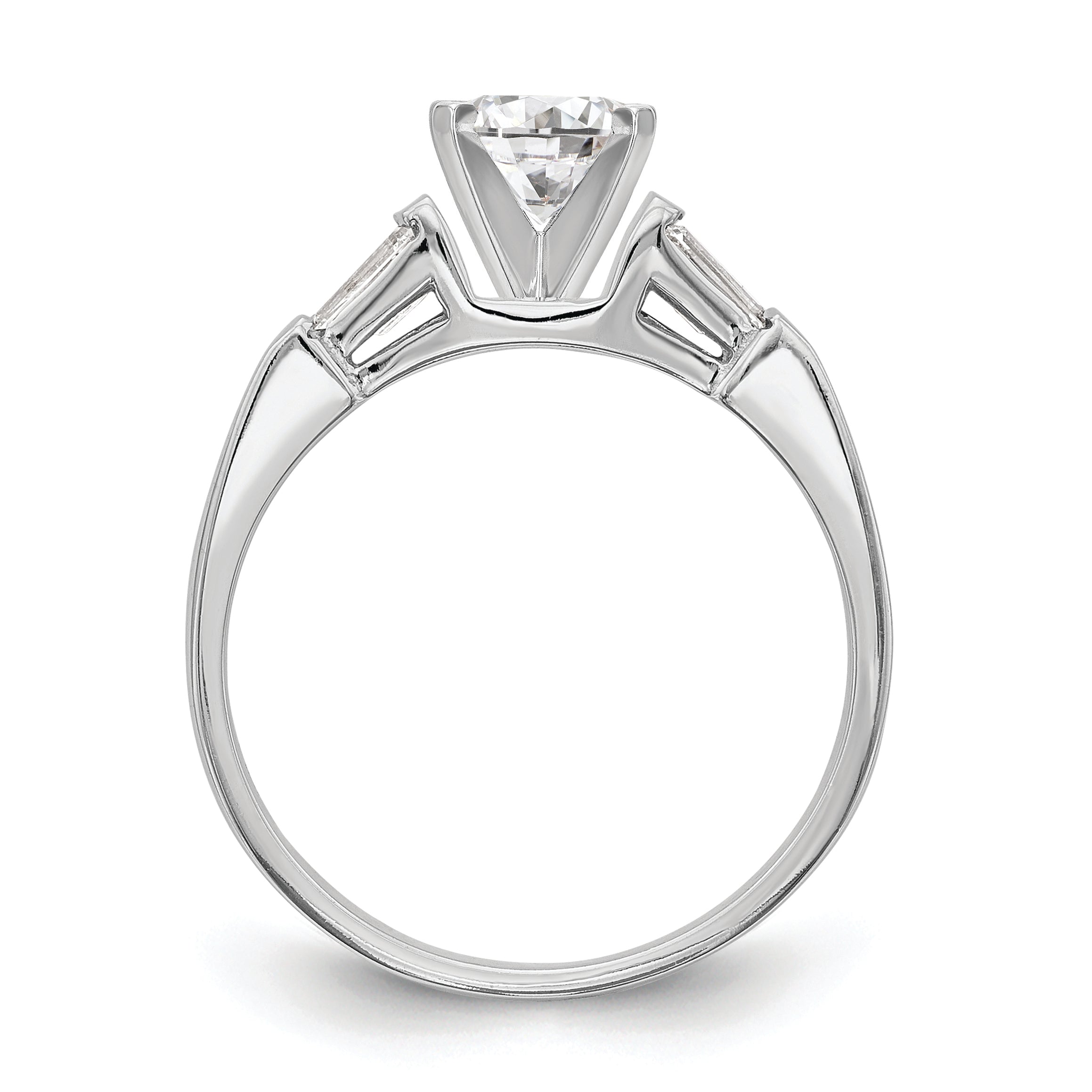 14K White Gold 3-Stone Diamond Peg Set Includes 2-Baquette Side Stones Engagement Ring, No Head