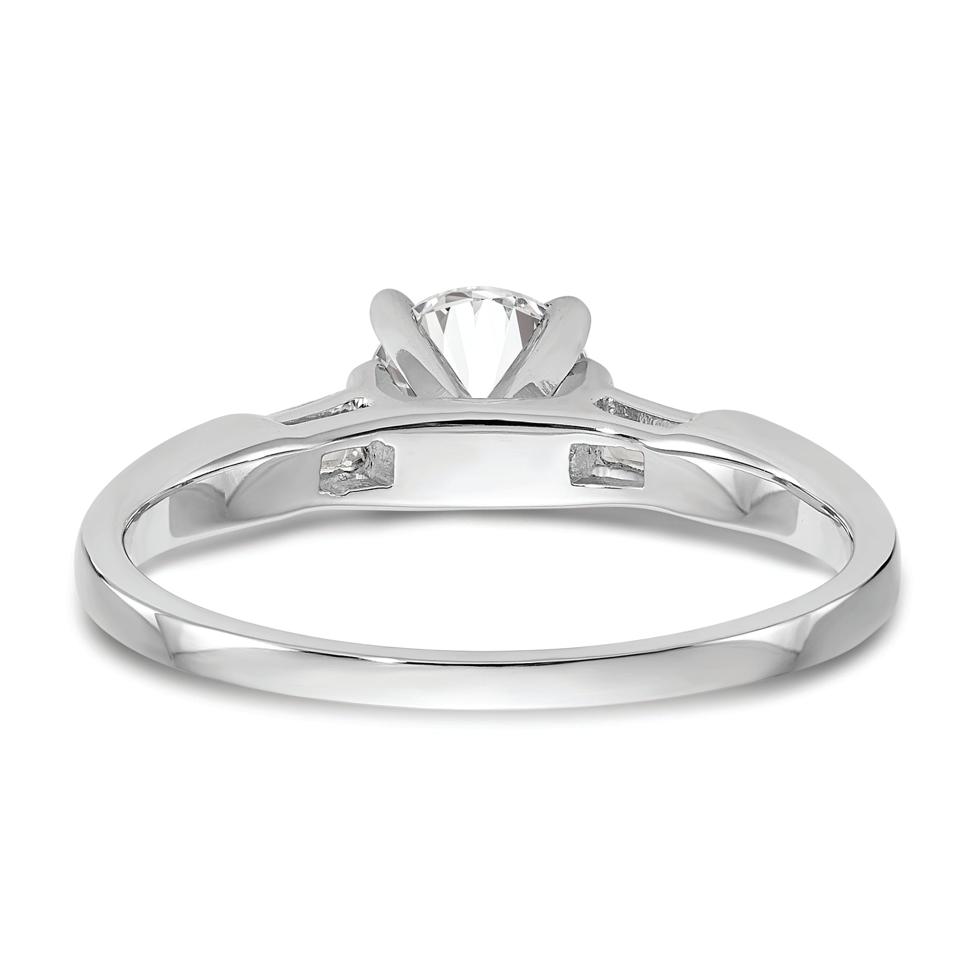 14K White Gold 3-Stone Diamond Peg Set Includes 2-Baquette Side Stones Engagement Ring, No Head