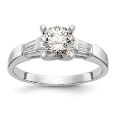 14K White Gold 3-Stone Diamond Peg Set Includes 2-Baquette Side Stones Engagement Ring, No Head