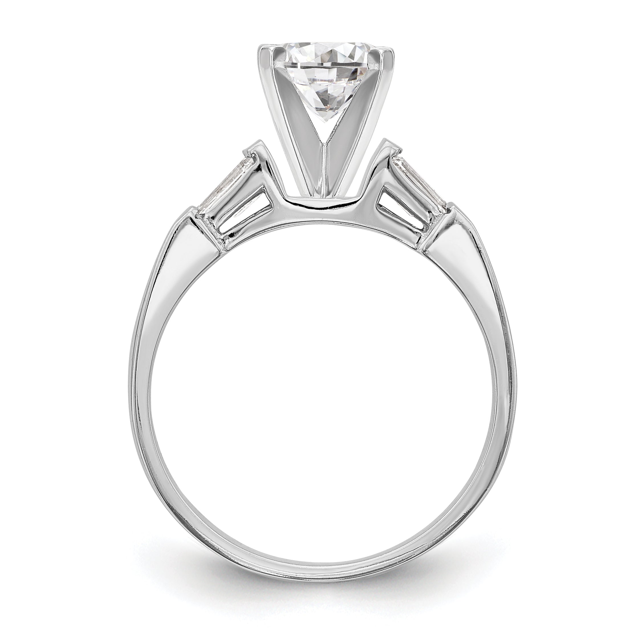 14K White Gold 3-Stone Diamond Peg Set Includes 2-Baquette Side Stones Engagement Ring, No Head