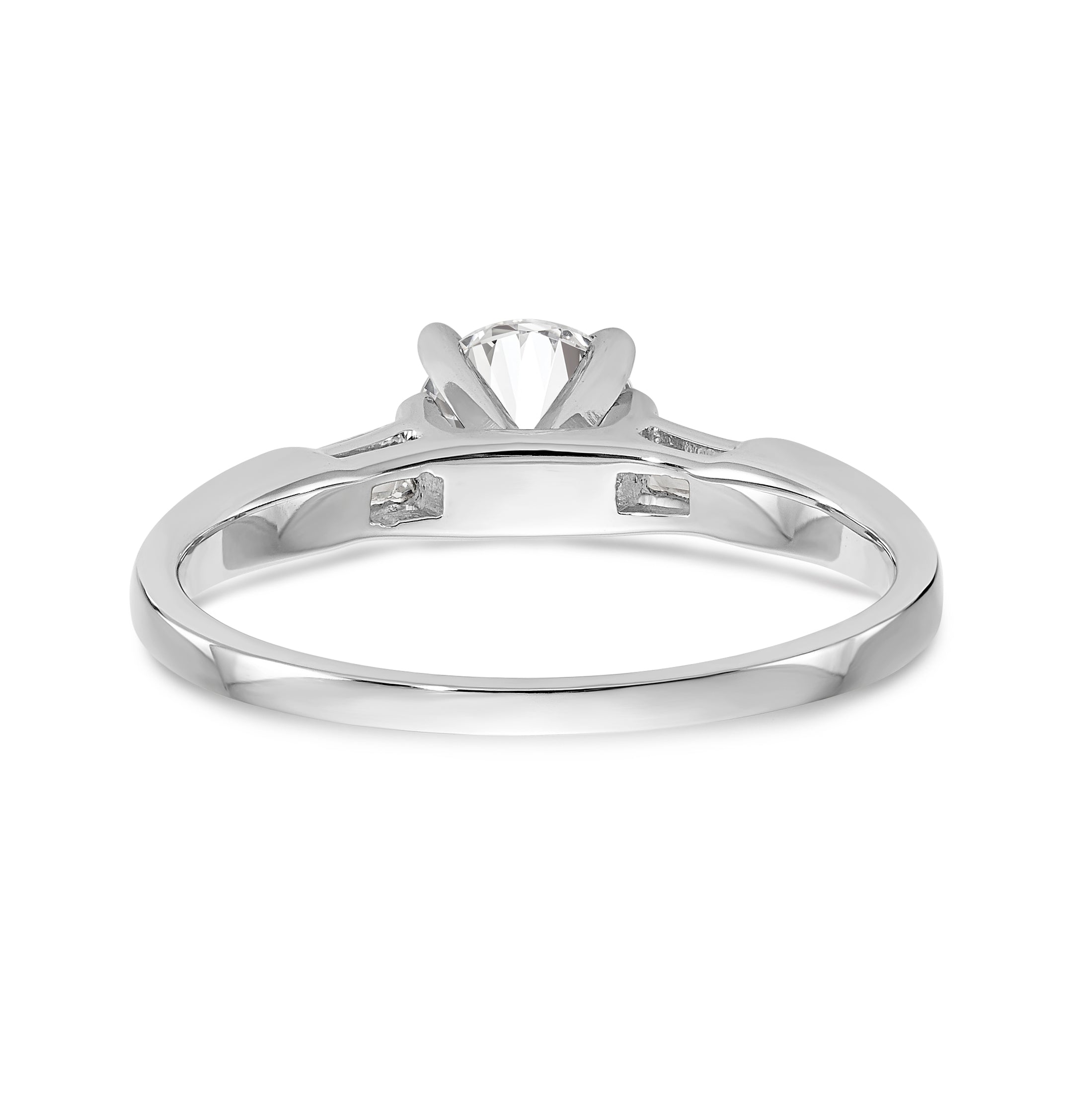 14K White Gold 3-Stone Diamond Peg Set Includes 2-Baquette Side Stones Engagement Ring, No Head