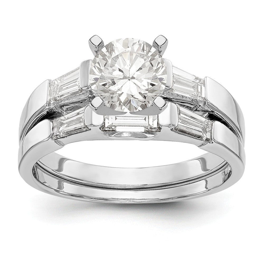 14K White Gold 3-Stone Diamond Peg Set Semi mount Engagement Ring