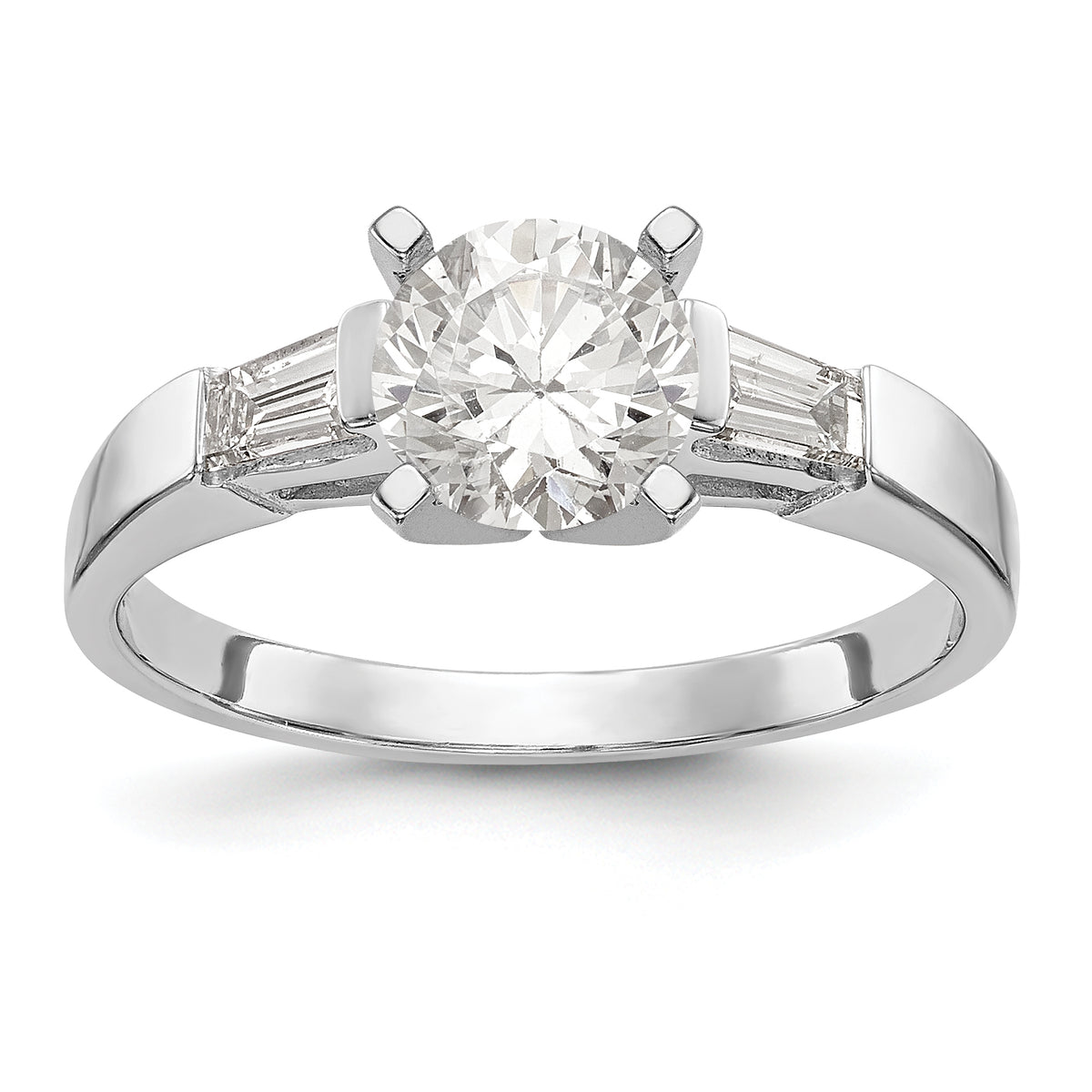 14K White Gold 3-Stone Diamond Peg Set Includes 2-Baquette Side Stones Engagement Ring, No Head