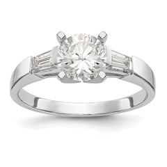 14K White Gold 3-Stone Diamond Peg Set Includes 2-Baquette Side Stones Engagement Ring, No Head