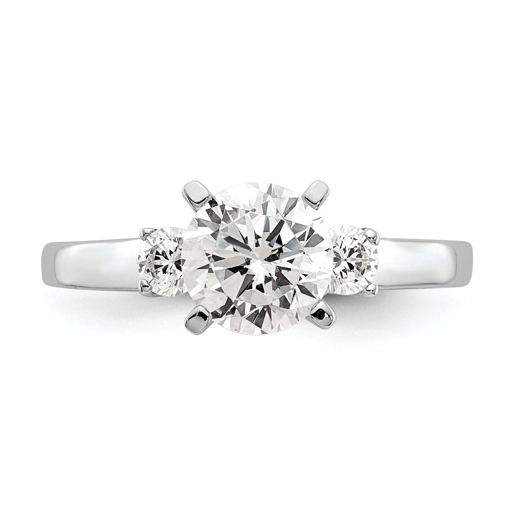 14K White Gold 3-Stone Peg Set Center Semi-mount Diamond Engagement Ring