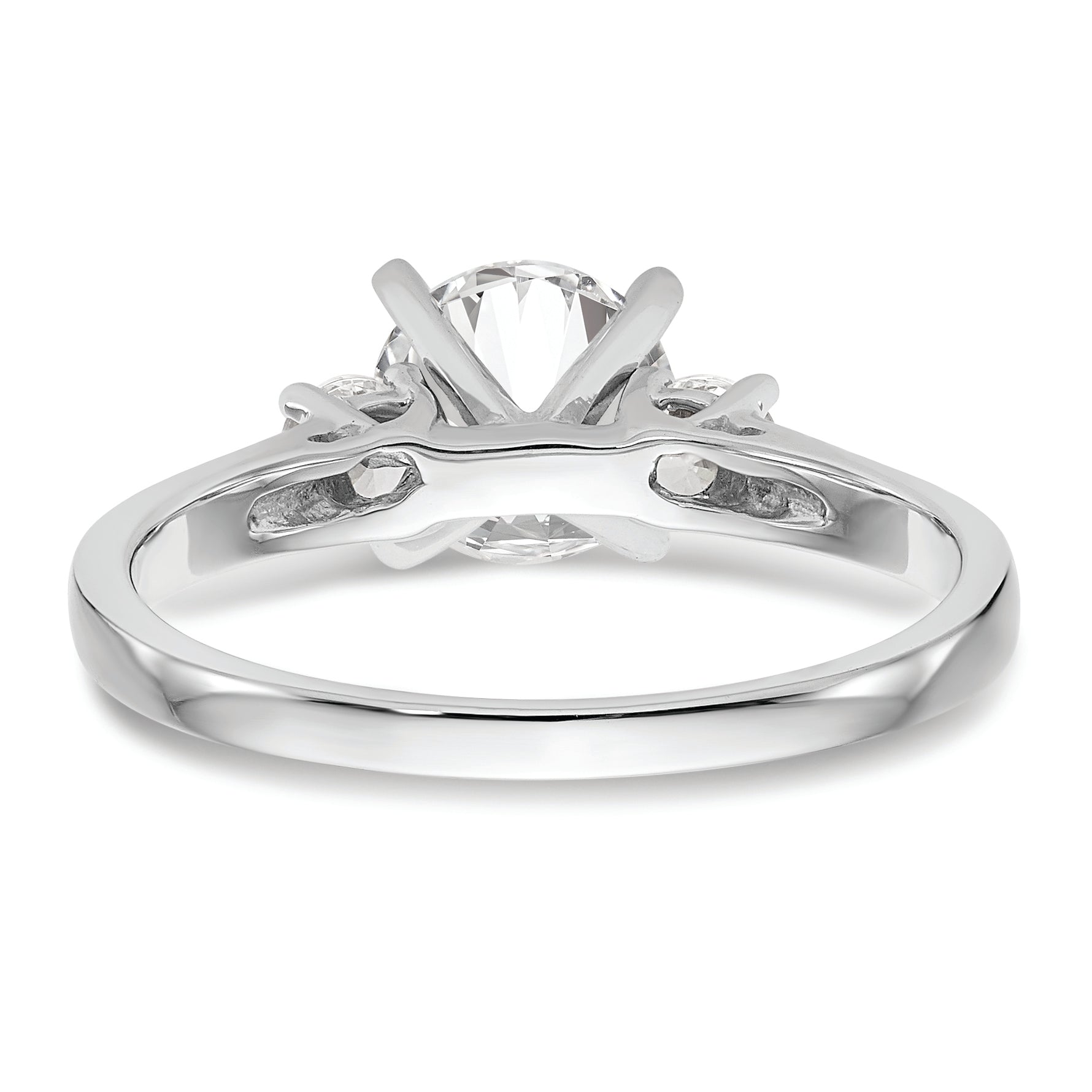 14K White Gold 3-Stone Peg Set Center Semi-mount Diamond Engagement Ring