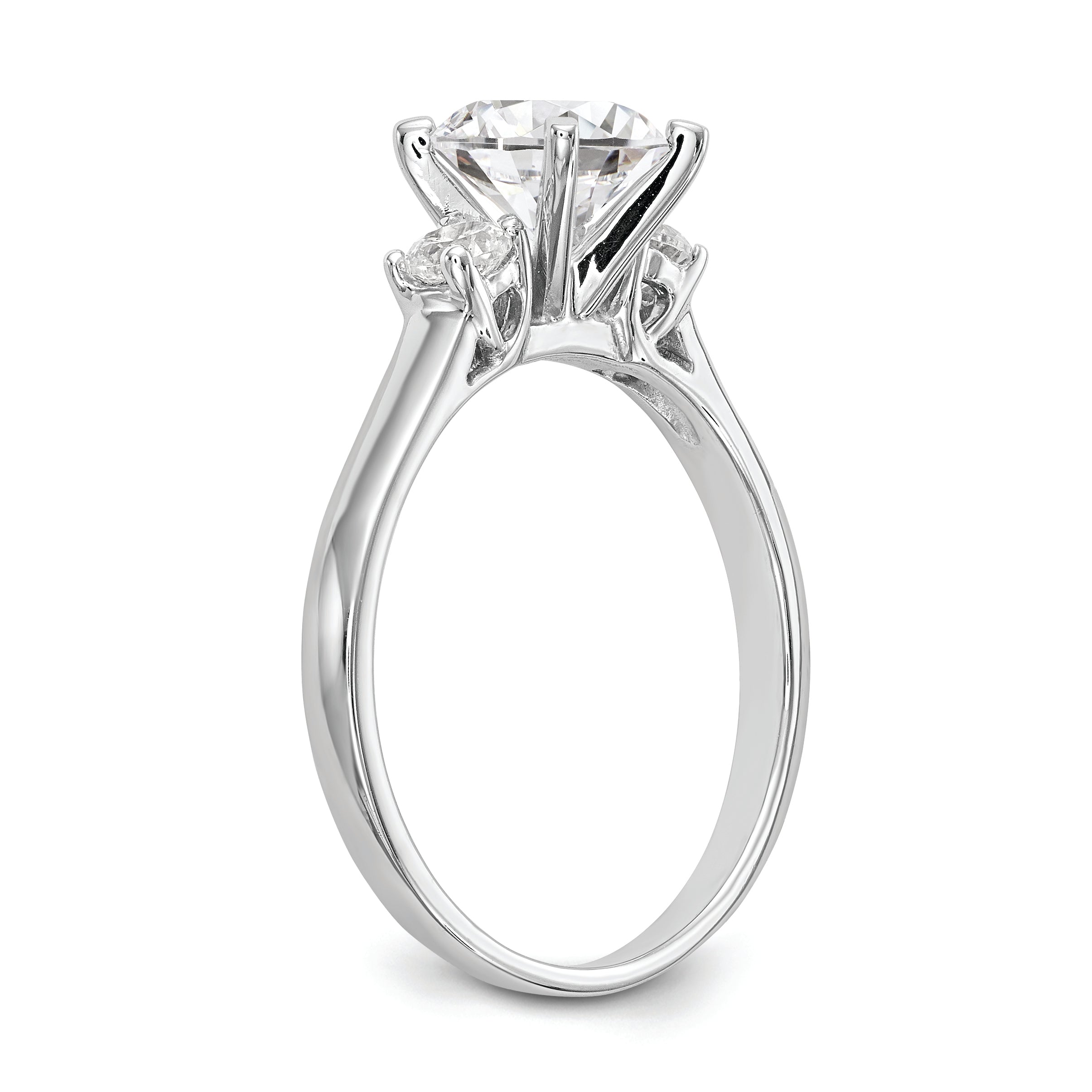 14K White Gold 3-Stone Peg Set Center Semi-mount Diamond Engagement Ring