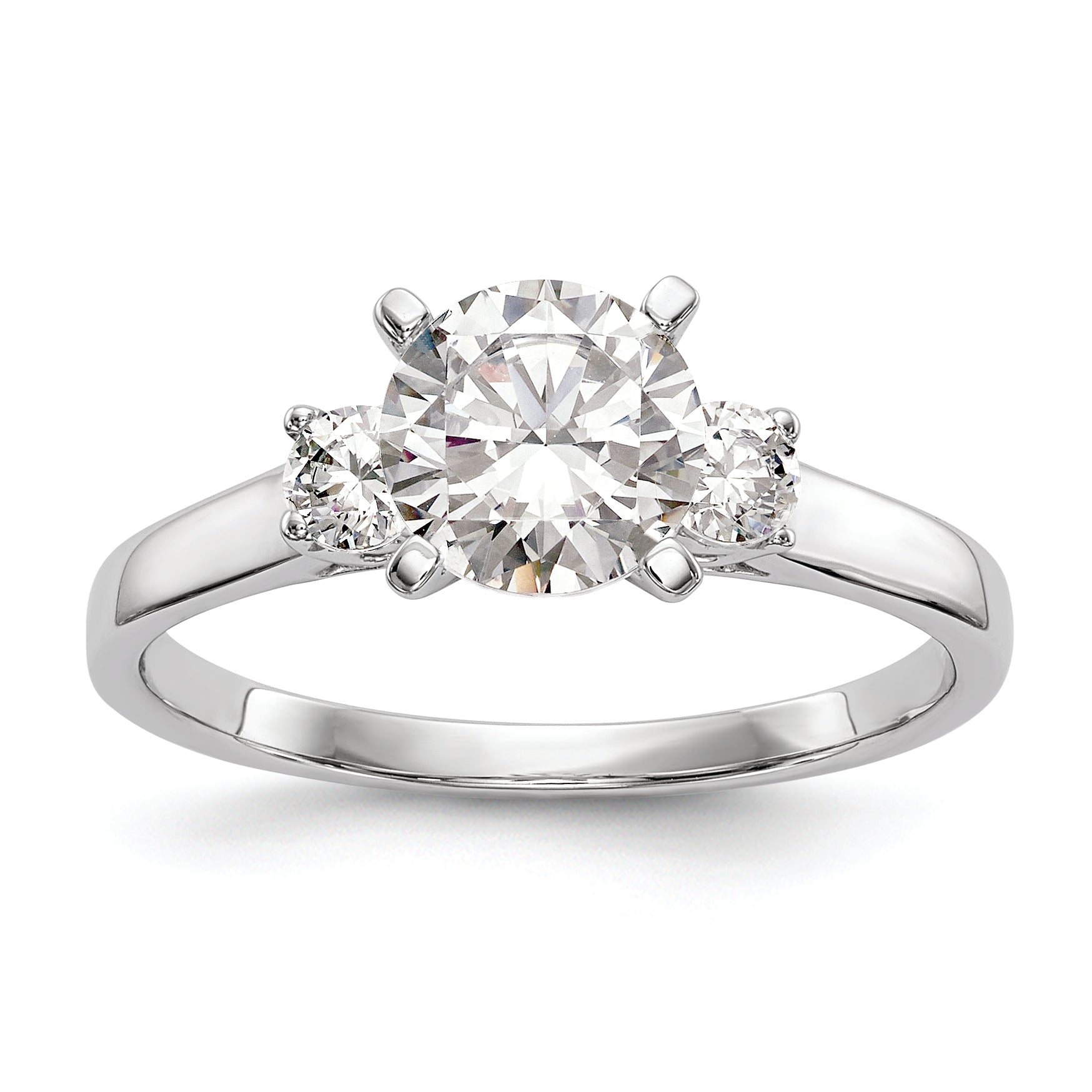 14K White Gold 3-Stone Peg Set Center Semi-mount Diamond Engagement Ring