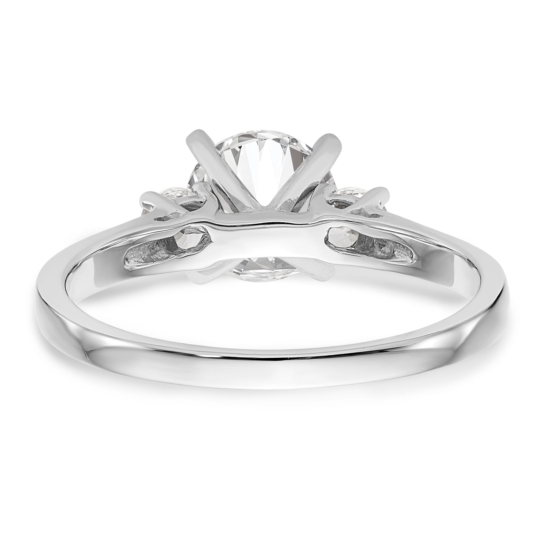 14K White Gold 3-Stone Peg Set Center Semi-mount Diamond Engagement Ring