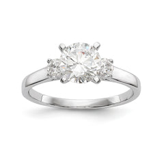 14K White Gold 3-Stone Peg Set Center Semi-mount Diamond Engagement Ring