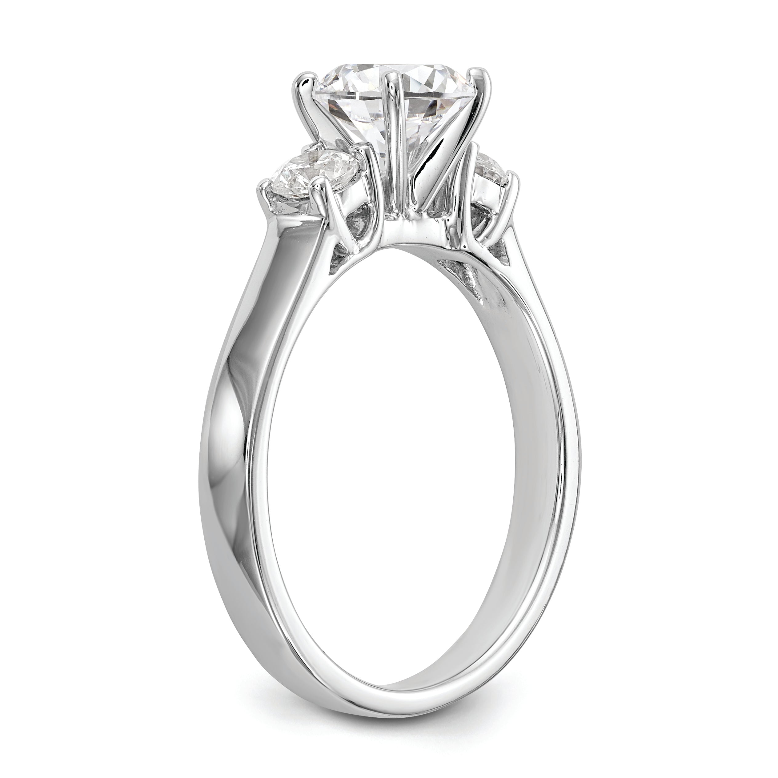 14K White Gold 3-Stone Peg Set Center Semi-mount Diamond Engagement Ring