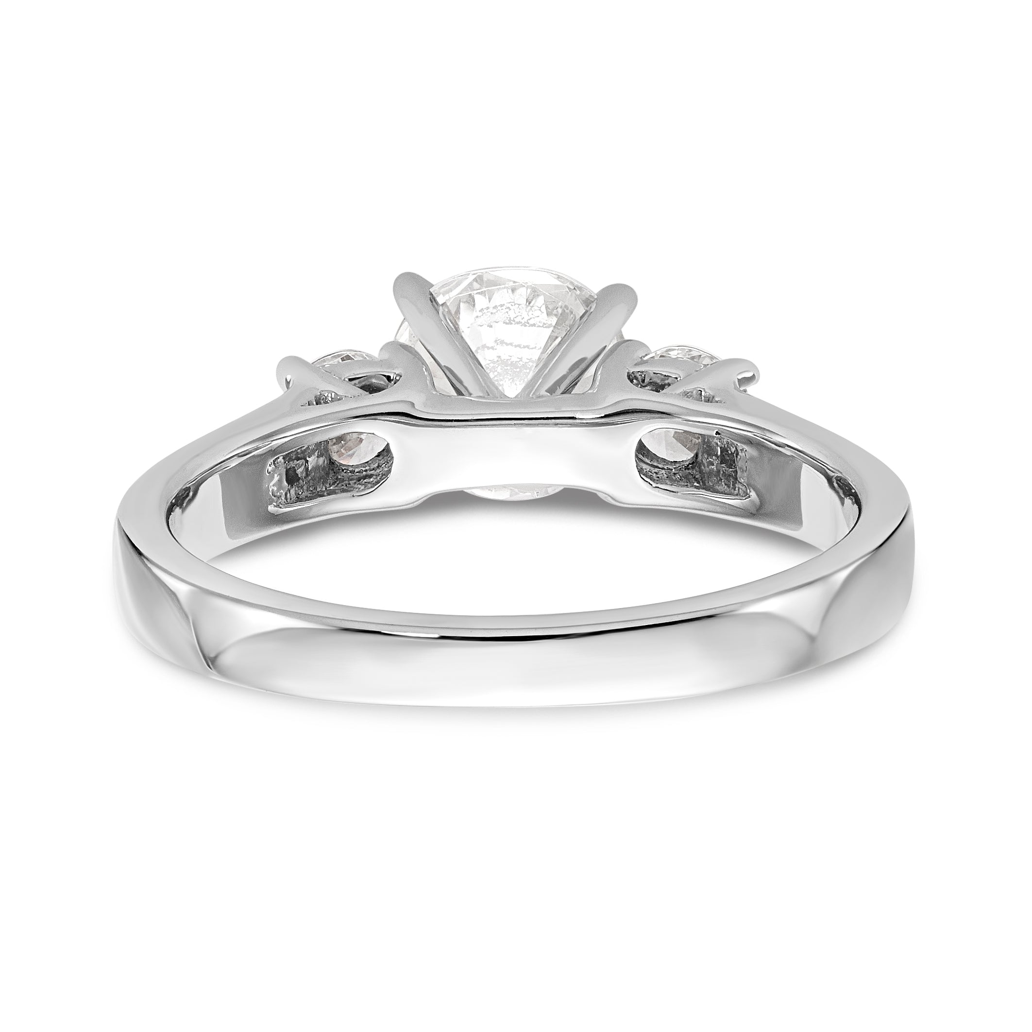 14K White Gold 3-Stone Peg Set Center Semi-mount Diamond Engagement Ring