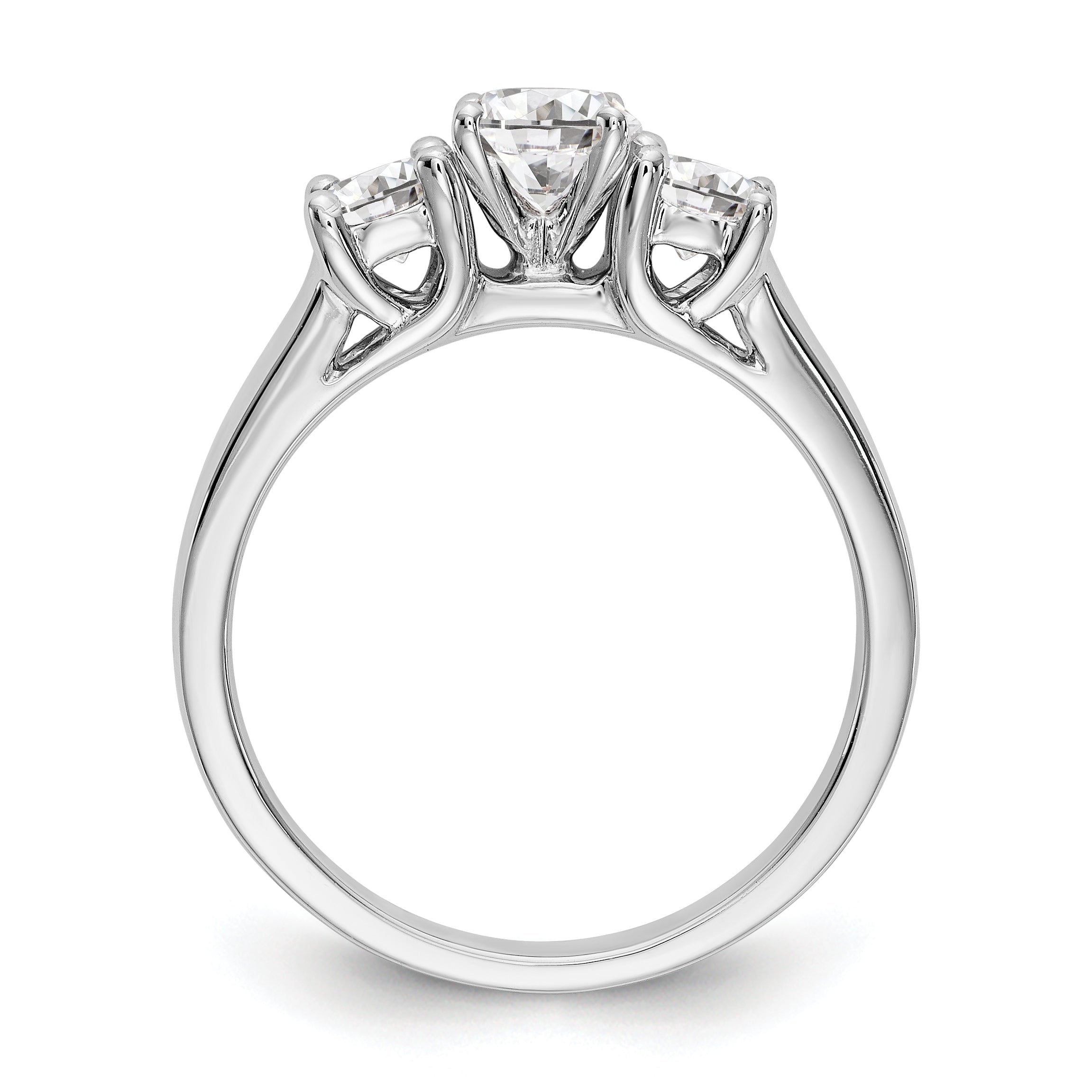 14K White Gold 3-Stone Peg Set Center Semi-mount Diamond Engagement Ring