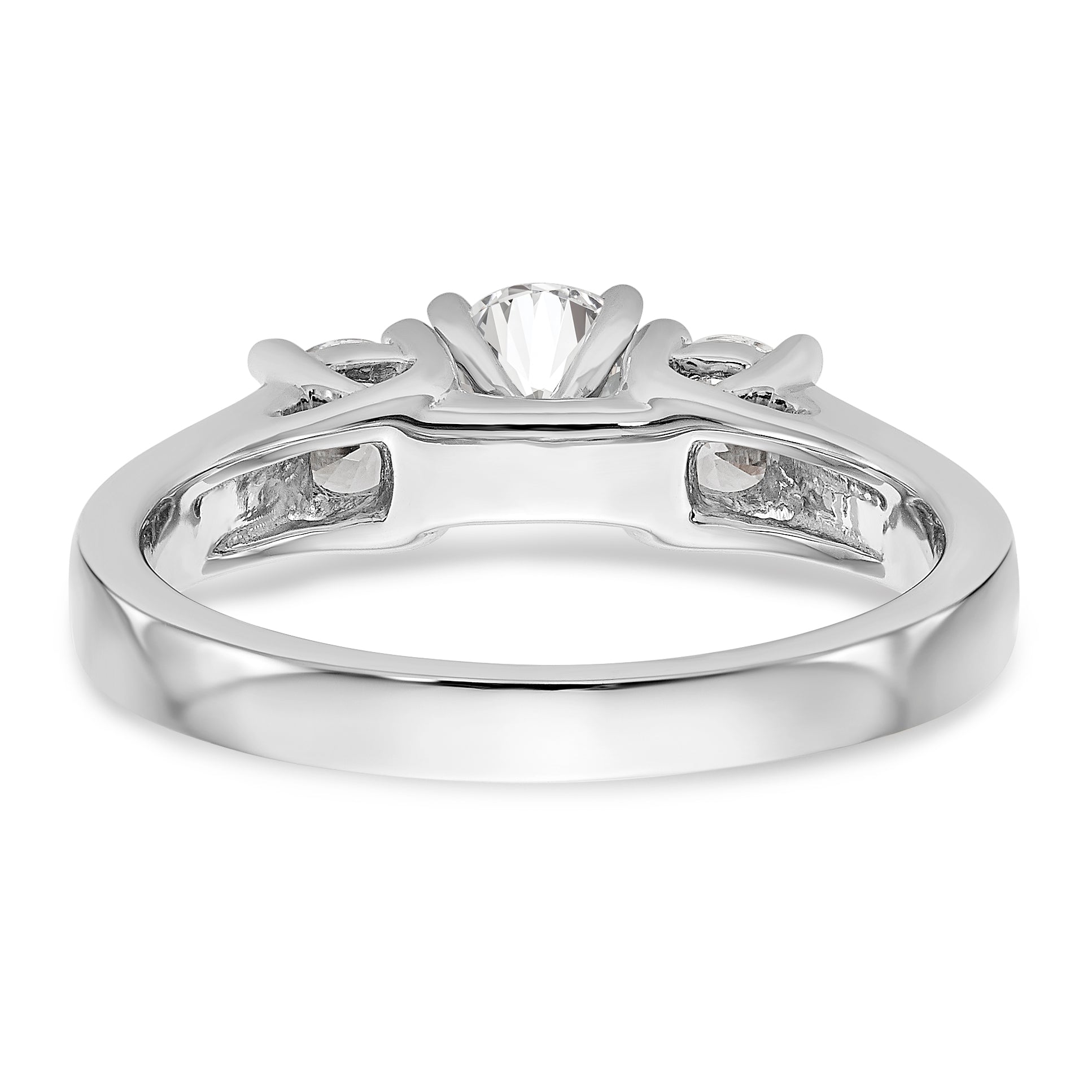 14K White Gold 3-Stone Peg Set Center Semi-mount Diamond Engagement Ring