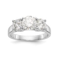 14K White Gold 3-Stone Peg Set Center Semi-mount Diamond Engagement Ring