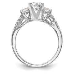 14K White Gold 3-Stone Plus Peg Set Center Princess Diamond Semi-mount Engagement Ring